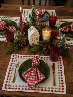 Pier 1 Imports Christmas Embroidered Dot Cloth Dinner Napkins White Set of 5